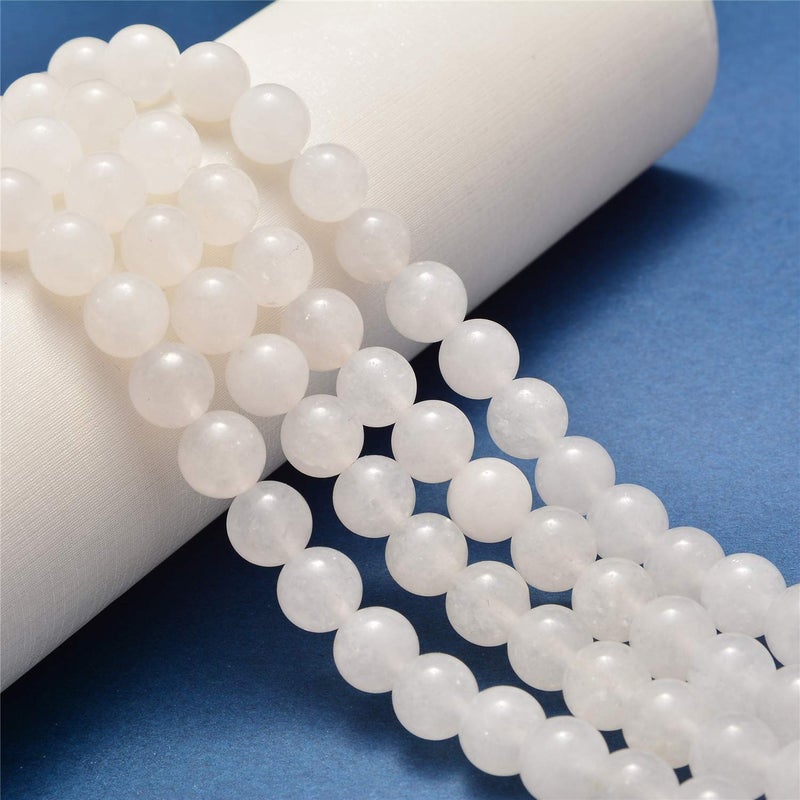 NCB 200pcs 8mm White Jade Loose Beads for Jewelry Making, Natural Semi Precious Beads Round Smooth Gemstones Spacer Beads Charms for Necklaces Bracelets (White Jade, 8mm 200Beads) - Image 3